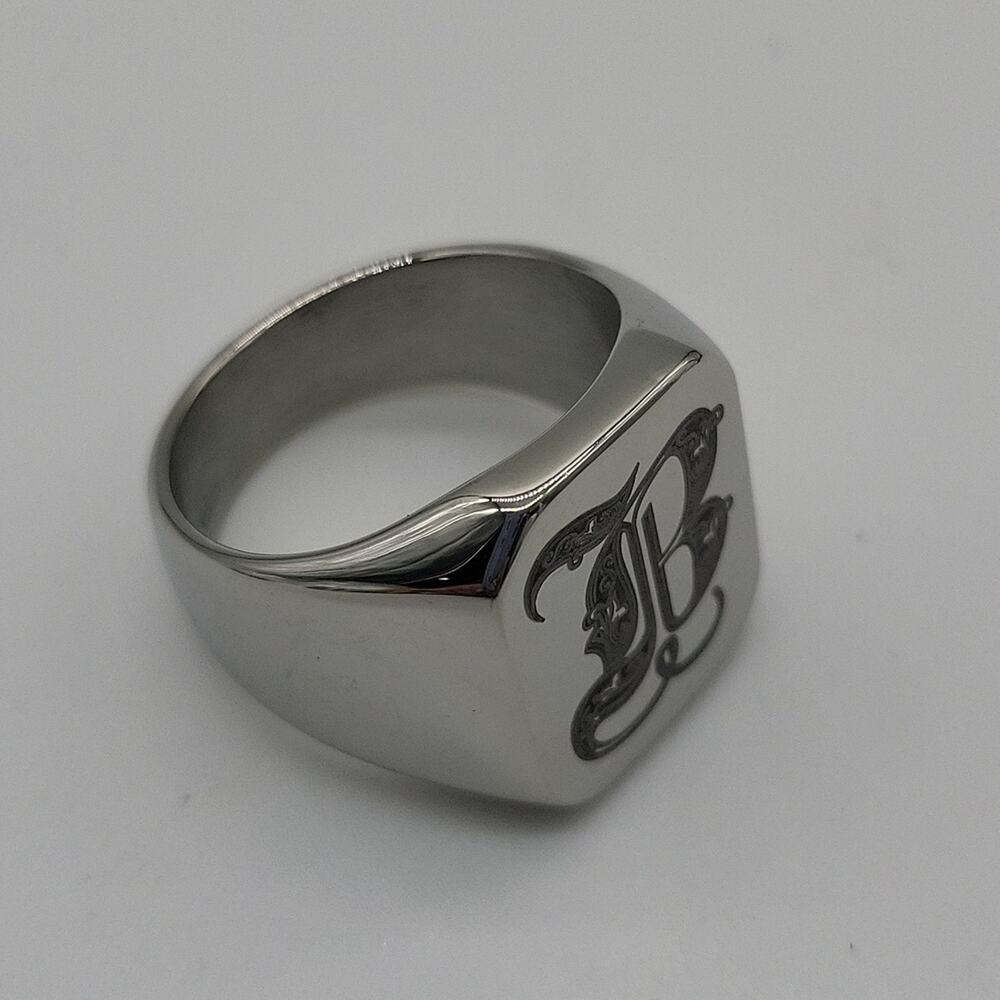 Stainless Steel Handmade Men's Ring Letter B Engraved Size 9 NWT